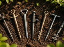 seven garden edging spikes securing borders
